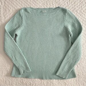 LL Bean Women's Basketweave Boatneck Sweater Mint Green Turquoise Fisherman